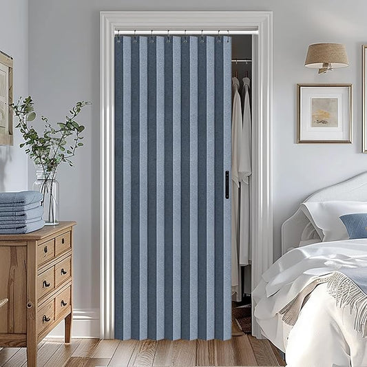 Vatge Accordian Style Door Curtains for Bedroom, and Closet Without Door, Room Divider Curtain for Living Room/Bathroom/Bedroom, 1 Panel with Tieback, W39 x L78, Blue