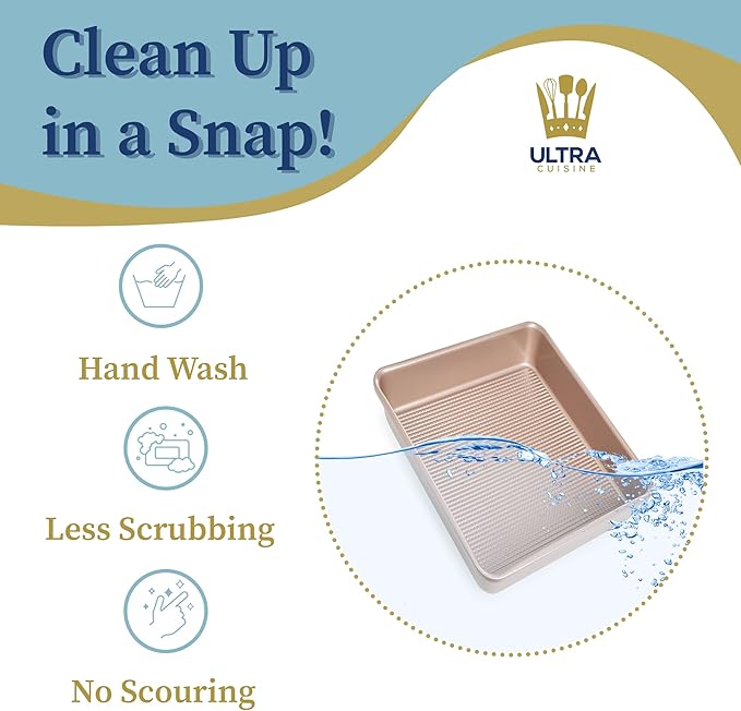 Ultra Cuisine Nonstick Square Cake Pan, Even Baking and Roasting, Easy to Clean, Durable Quality, Warp & Scratch Resistant Texture for Easy Release, Food-Safe, Size 8 x 8 inch