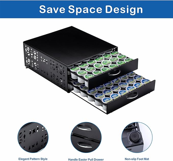 FlagShip K Cup Organizer Drawer 2 Tier Coffee Pod Holder for Keurig Pod Holder Save Space Countertop Kitchen (84 Pods Capacity)