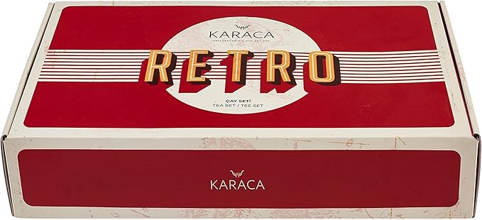 KARACA Retro Anthracite Tea Set for 6, 6 Turkish Tea Glasses, 12 Pcs, Gold Decal Details