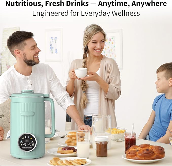 35oz Soy Milk Maker Machine: 8-in-1 Nut Milk Maker for Oat Milk, Vegan Drinks, Baby Food Blender - Plant-Based Milk Machine with Stainless Steel, LED Touch, Auto Shutoff (Green)