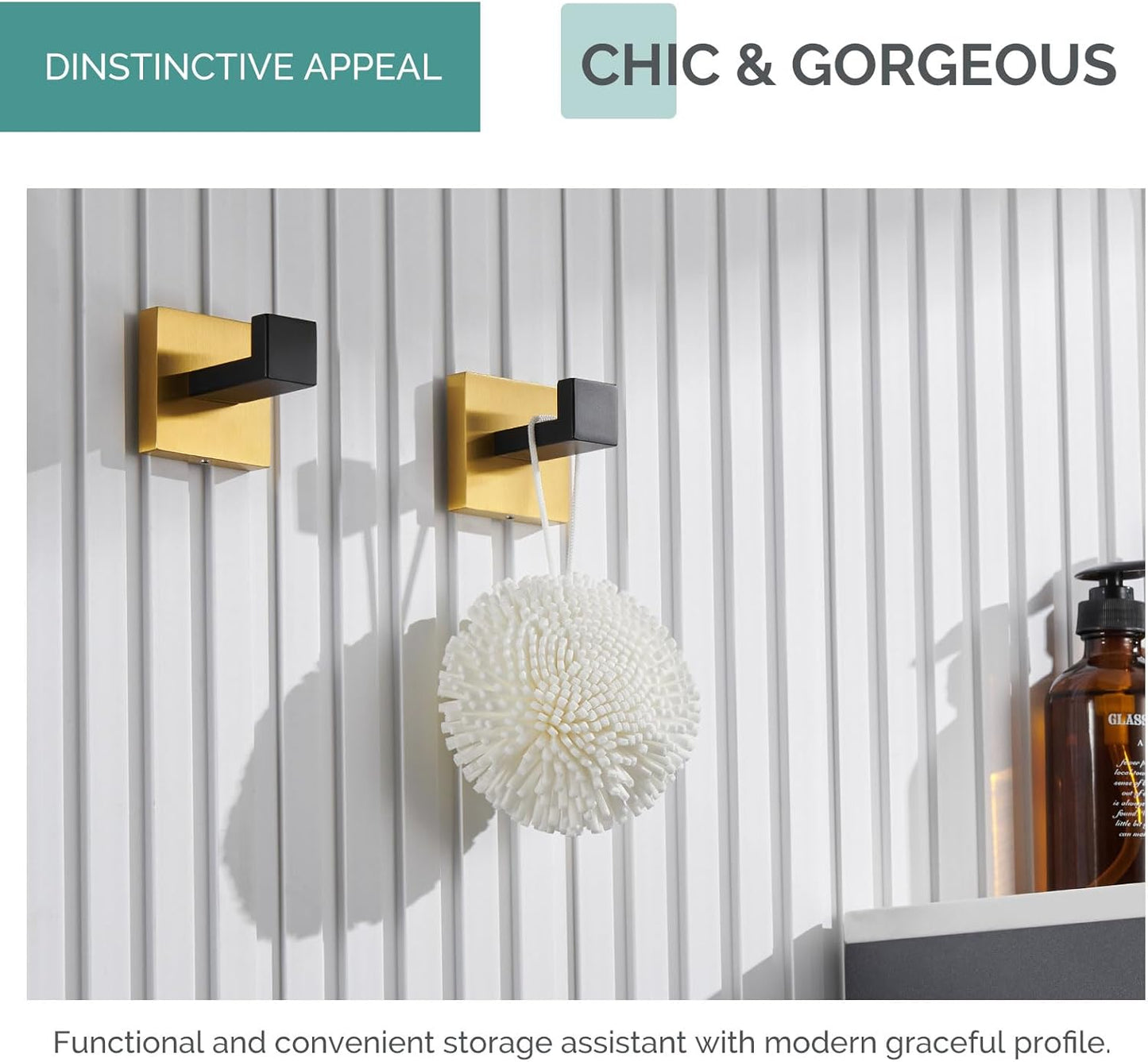 Angle Simple Towel Hook Black & Gold 2 Pack, 304 Stainless Steel Coat Hook, Robe Hook Bathroom