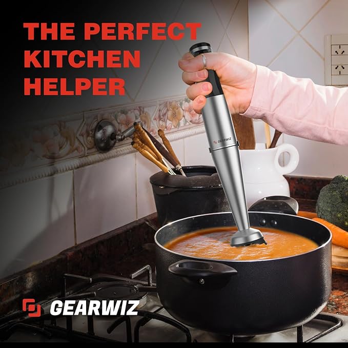 1100W Corded Hand Blender – 6-in-1 Stick Blender – Variable Speed Immersion Blender with Titanium Blades – Corded Blender with Whisk Chopper Frother Storage Holder & Silicone Cover