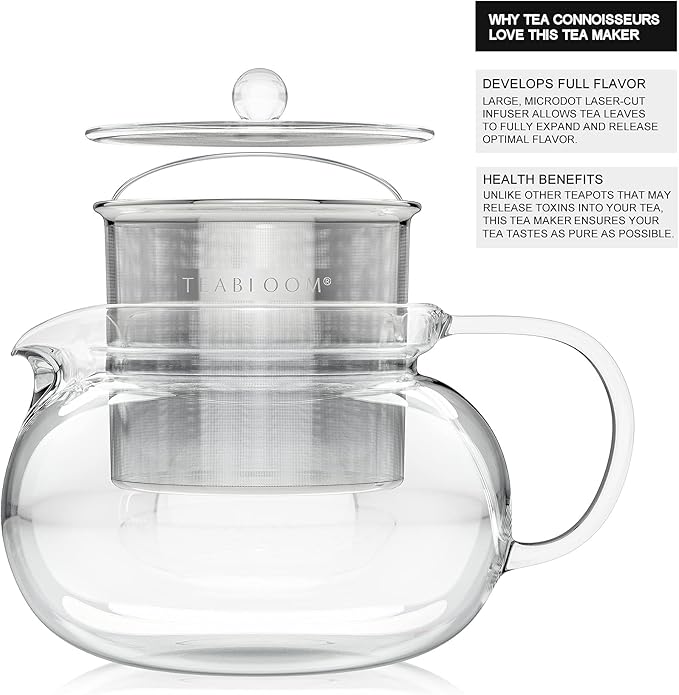 Teabloom Kyoto 2-in-1 Tea Kettle/Tea Maker – Heatproof Glass Teapot with Removable Loose Tea Filter – Tea Connoisseur's Choice