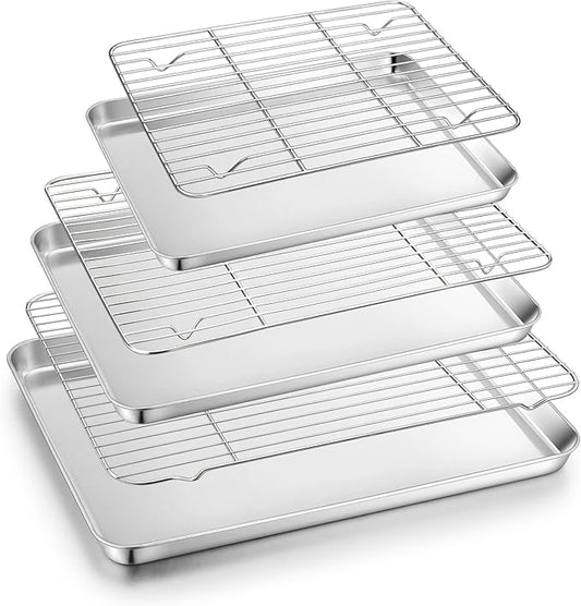 TeamFar Baking Sheet with Cooling Rack Set (3 Pans + 3 Racks), Stainless Steel Cookie Sheet Cooking/Baking, Healthy & Dishwasher Safe, Sturdy & Long Lasting