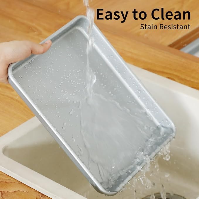 3-Piece Nonstick Baking Pans Set of 3 - Nonstick Rectangle Sheet Cake Pans, 13/11/9 Inch Metal Oven Tray for Cooking Jellyroll, Stackable Bakeware Set