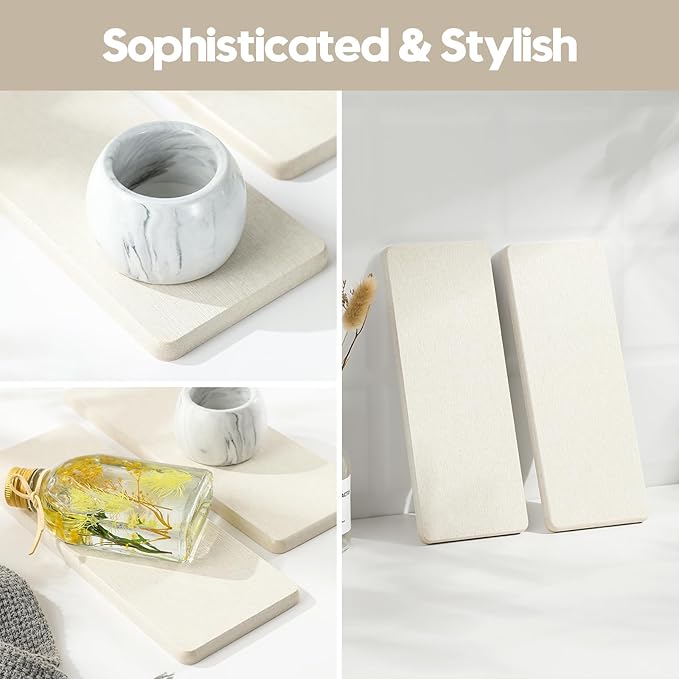 3PCS Bathroom Sink Vanity Trays, Quick Stone Drying Mat Dish Soap Dispenser Sponge Holder for Kitchen Counter, Diatomaceous Earth Water Absorbing Caddy Organizer, Beige