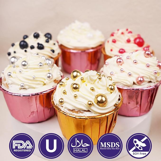 Dazzjoy Rose Gold Pearl Rods Sprinkles, 130g/4.58oz, Mix Size, Pearl Sprinkles for Cupcake Decorating, Cupcake Toppers, Cake Decorations, Ice Cream, Wedding Party Valentines Easter Supplies