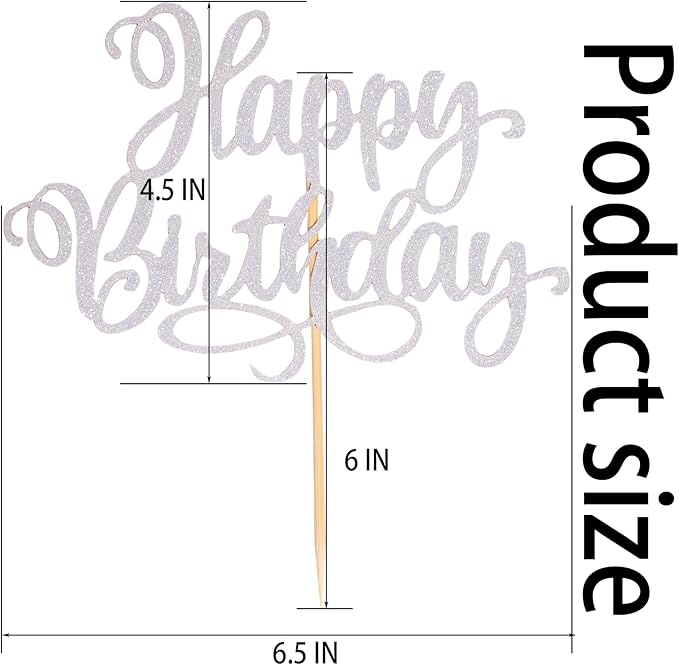 Happy Birthday Cake Toppers 9 Inch Glitter Happy Birthday Cake Pick for Birthday Anniversary Theme Party Cake Decorations Supplies - Silver