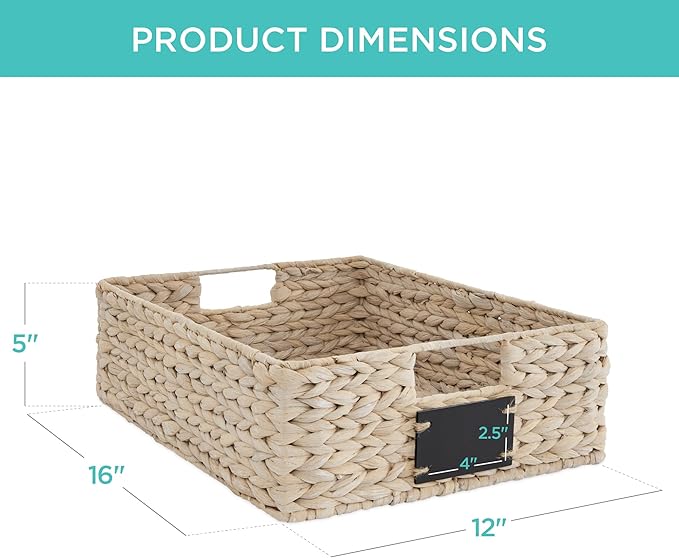 Best Choice Products Set of 4 16x12in Large Water Hyacinth Pantry Baskets, Woven Organizers w/Chalkboard Label, Chalk Marker - White