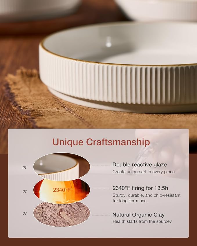 famiware Star 8.25" Pasta Bowls, Large Dinner Bowls Set of 4, Salad Bowl Plates, Shallow Bowls for Eating, White