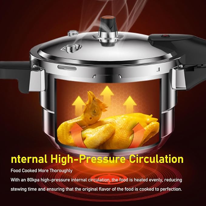 80Kpa Pressure Cooker Stainless Steel 8L Large Capacity, Pressure Canner with Steaming Rack Compatible with Gas & Induction Cooker (8L)