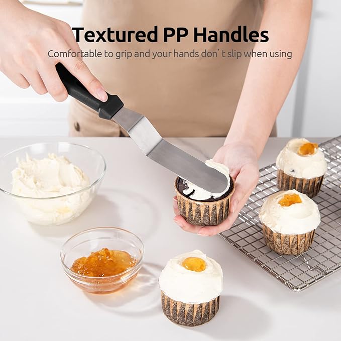 Icing Spatula, U-Taste Offset Spatula Set with 6", 8", 10" Blade,Stainless Steel Angled Cake Decorating Frosting Spatula Set of 3 (Black)