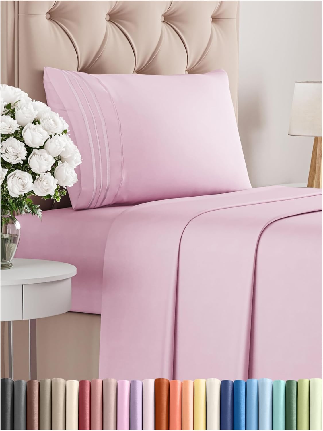 Twin Size 3 Piece Sheet Set - Comfy Breathable & Cooling Bed Sheets Set - Hotel Luxury Bedding for Women, Men, Kids, Teens, Boys & Girls - Deep Pockets, Soft and Wrinkle Free - Oeko-Tex - Light Pink