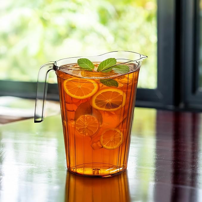 DecorRack 2 Pack - 75 oz Polycarbonate Plastic Pitcher Beverage Dispenser with Pour Spout Shatterproof Catering and Restaurant Serveware for Cold Drinks, Water, Lemonade, Beer, and Sangria (2 Pack)