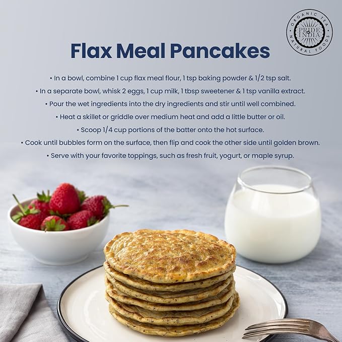 Pride of India- Flax Meal Flour 1 lbs (454 gm) Nutty Earthy Taste Freshly Milled in Small Batches | Prepare Muffins Pancakes Smoothies Pudding Salads | Gluten-Free, Vegan
