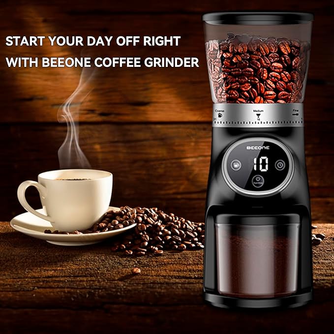 Coffee Grinder Electric with Precision Timer, Adjustable Burr Mill with 31 Precise Settings, Coffee Been Grinder for Home Use, for Espresso and Turkish Coffee, Drip and French Press, Black