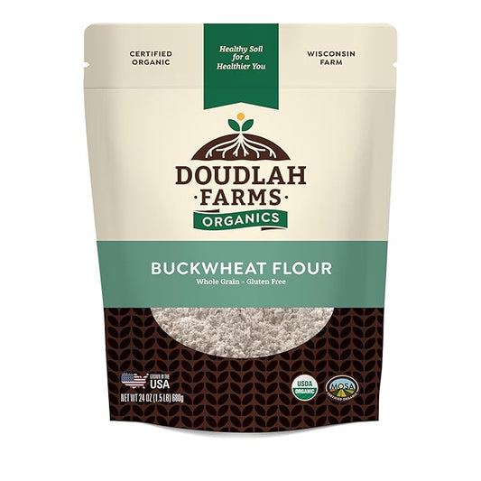 Organic Buckwheat Flour 1.5 lb - Non-GMO, USDA Organic, Gluten Free, Vegan - For Baking Bread, Pancakes, and More! Grown In USA, Farmed From Regenerative Soil by Doudlah Farms