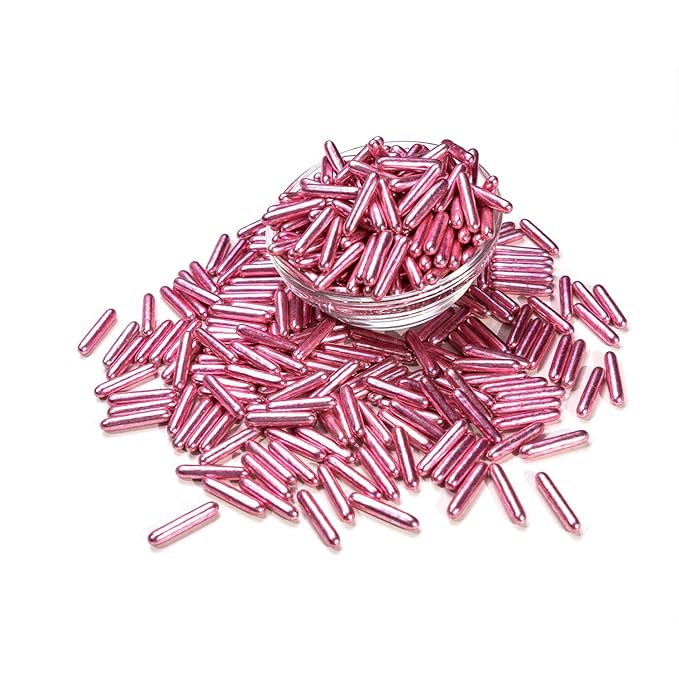 Rose Gold Rods Sprinkles, Edible Pearl Sprinkles for Cupcake Decorating, Donut, Cake Decorations, Wedding Party Valentines Easter Supplies, 120g/4.23oz