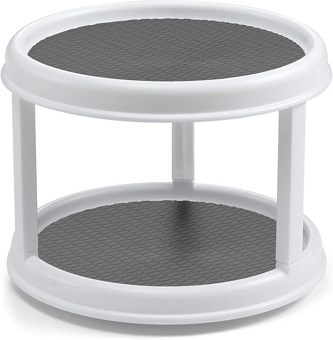 2 Tier 10" Turntable Lazy Susan Spice Organizer - Rotating Seasoning Rack for Pantry Cabinet Kitchen Countertop, Table Top Organizing - Multiuse Two Tier Rotating Organization Rack Spinner