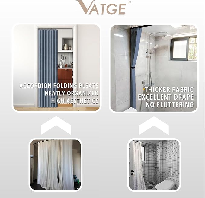 Vatge Door Curtains for Doorways - Faux Linen Accordion Style Door Curtains for Open Closet, Bedroom, and Laundry Room, Bifold Door Cover for Doorway,1 Panel with Tieback, W52 x L78, Blue