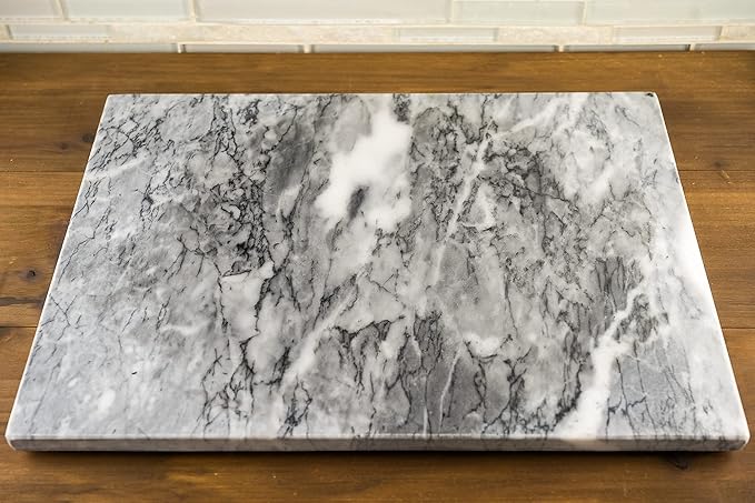 Marble Pastry Board and French Rolling Pin Set – 16” x 12” Chilling Slab + 16” Rolling Pin – Non-Slip Feet – Ideal for Baking, Cheese, Charcuterie, Gifts & Elegant Kitchen Display