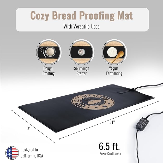 Cozy Bread® Sourdough Bread Proofing Mat for Home Bakers | USA Brand | Thermostat Controlled Bread Proofer (10" x 21") | Dough Riser Heating Mat