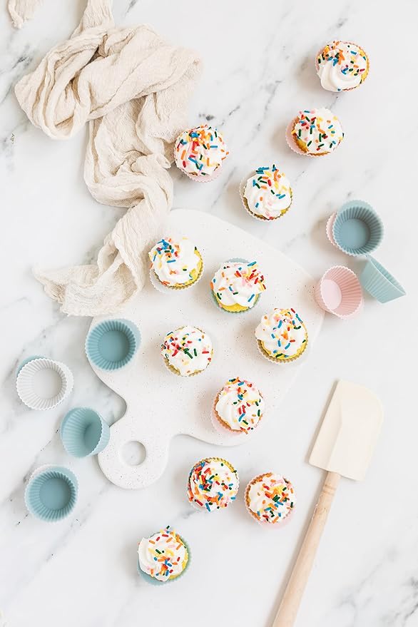 The Silicone Kitchen Reusable Silicone Baking Cups Gift Set Bundle, 24 Regular, 12 Jumbo, 24 Mini, Pink, Blue, Gray