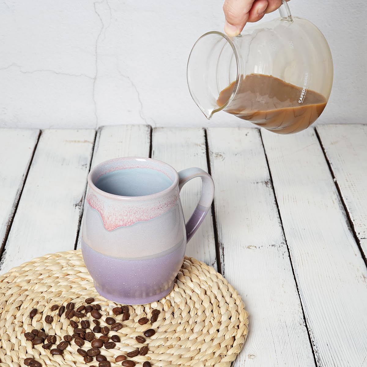 Bosmarlin Extra Large Ceramic Coffee Mug, 25 Oz, Dishwasher and Microwave Safe, Oversized Big Tea Cup for Office and Home, Reactive Glaze (Purple)