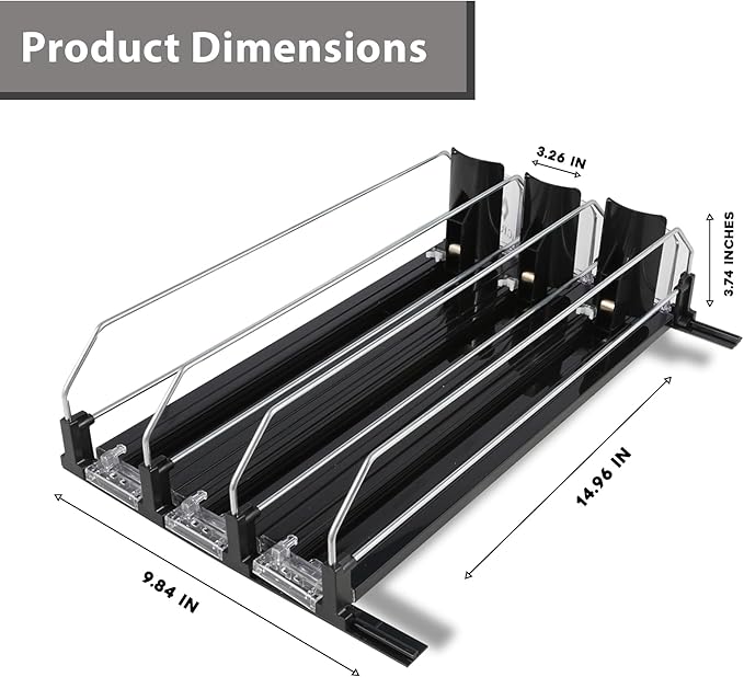 Upgraded Drink Organizer for Fridge – Adjustable Width Soda Can Organizer with Automatic Glide, Space-Saving Refrigerator Can Dispenser Holds Up to 25 Cans – Drink Holder for Fridge (3 Rows, Black)