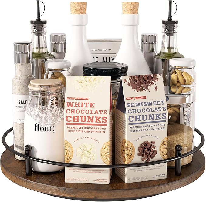 12" Lazy Susan Turntable Organizer,Round Wooden Lazy Susan Organization and Rotating Spice Rack for Dining Table,Pantry,Kitchen Countertop,Vanity,Cupboard and More.Vintage Wood(Round)