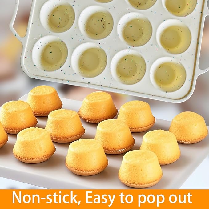 SOV Silicone Muffin Pan for Baking with Metal Reinforced Frame, Non-Stick 12 Cups Muffin Pan for Muffin Cakes, Tart, Bread,Cupcake Baking Pan Molds, Oven & Dishwasher Safe, 2 packs (white-D)