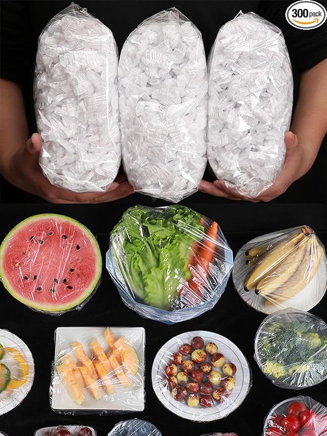 300PCS Elastic Food Covers Fresh Keeping Bags Disposable Stretchable Bowl Covers Universal Kitchen Wrap Seal Bags for Food Storage Bread Proofing and Outdoor Picnics, Adjustable Household Plastic Wrap