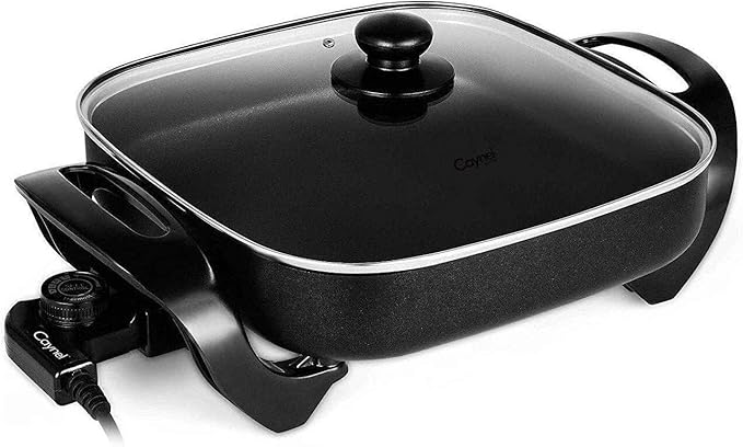 Caynel 12 x 12 Inch Nonstick Ceramic Electric Skillet with Glass Lid, Aluminum Body, 1400-Watts, Adjustable Temperature Controller Goes Up to 460 Degrees for Fry, Bake, Steam or Simmer, Easy to Clean