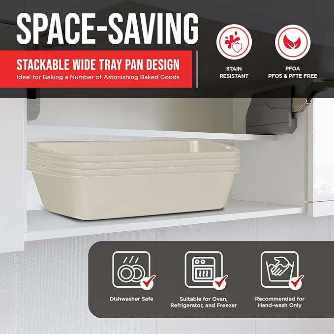 Nonstick Loaf Pan Set Pack of 4, Carbon Steel 11" Large Baking Bread Pan, Oven Safe Up to 450°F, PFOA, PFOS, PTFE Free, Space Saving Stackable Design, Stain Resistant, Dishwasher Friendly,White Marble