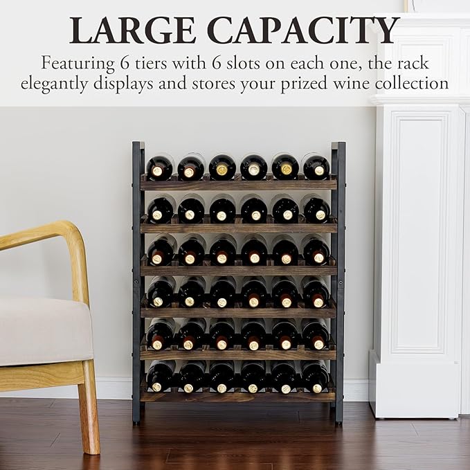 MyGift Wine Rack Freestanding Floor Stand, 9 Tier Wine Bottle Shelf - Holds up to 54 Bottles (Solid Wood)