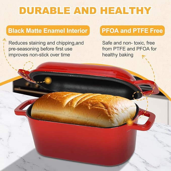 3.6QT Oval Enameled Cast Iron Dutch Oven, Sourdough Bread Baking Pan with Lid