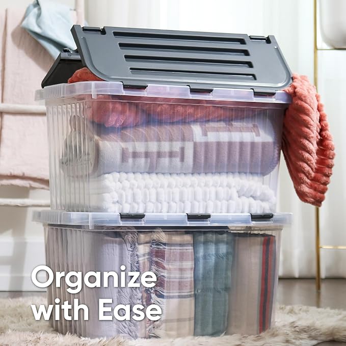 Superio Storage Bins with Lids, Clear Plastic Containers for Organizing, Stackable Totes, BPA Free, Odor Free, Organizer Boxes for Home, and Dorm (4 Pack, 20.25"x14"x14.6")