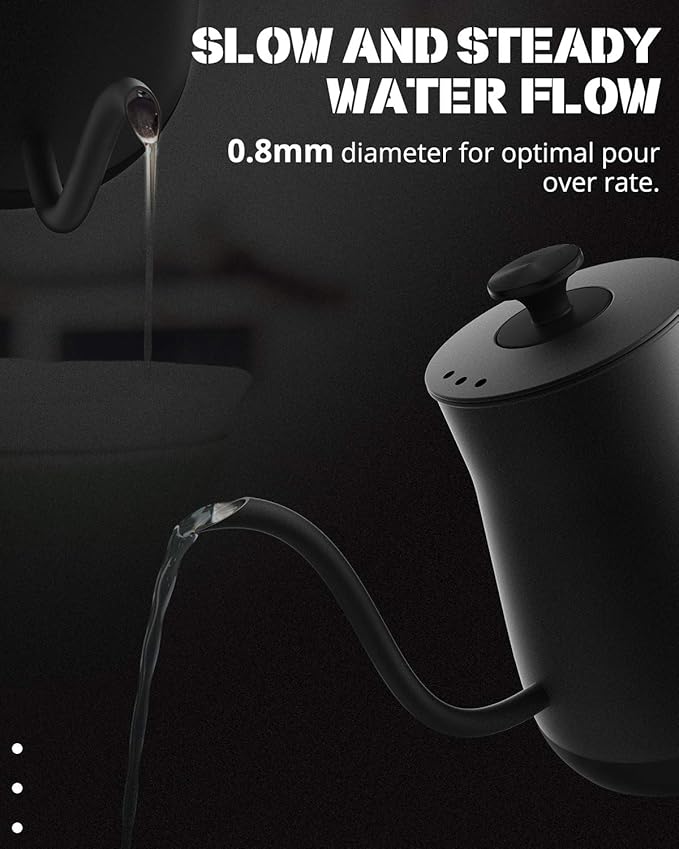 Electric Kettle, Gooseneck Kettle with Auto Shut Off, 0.8L Small Eletric Tea Kettle, Precise Spout Designed for Coffee Tea, 1000W Quick Heat Up, Stainless Steel, Matte Black