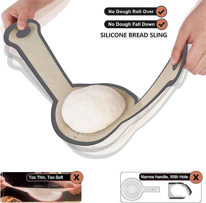 Sourdough Silicone Bread Sling, Non-Stick & Easy Clean Dutch Oven Baking Mat with Longer Handles, Silicone Baking Sling to Transfer SourDough Easily, Reusable Bread Mat Set with Storage Bracelet