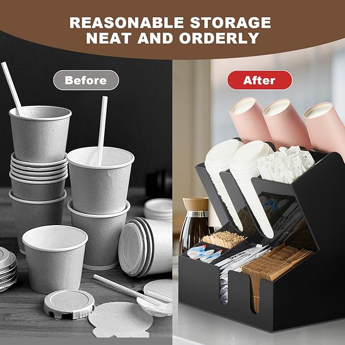 CURTA Modern Organized Coffee Condiment Organizer, 10-Compartment Coffee Condiment Station,Countertop Organizer for Home, Kitchen, Restaurant, Bar, Breakroom, Office