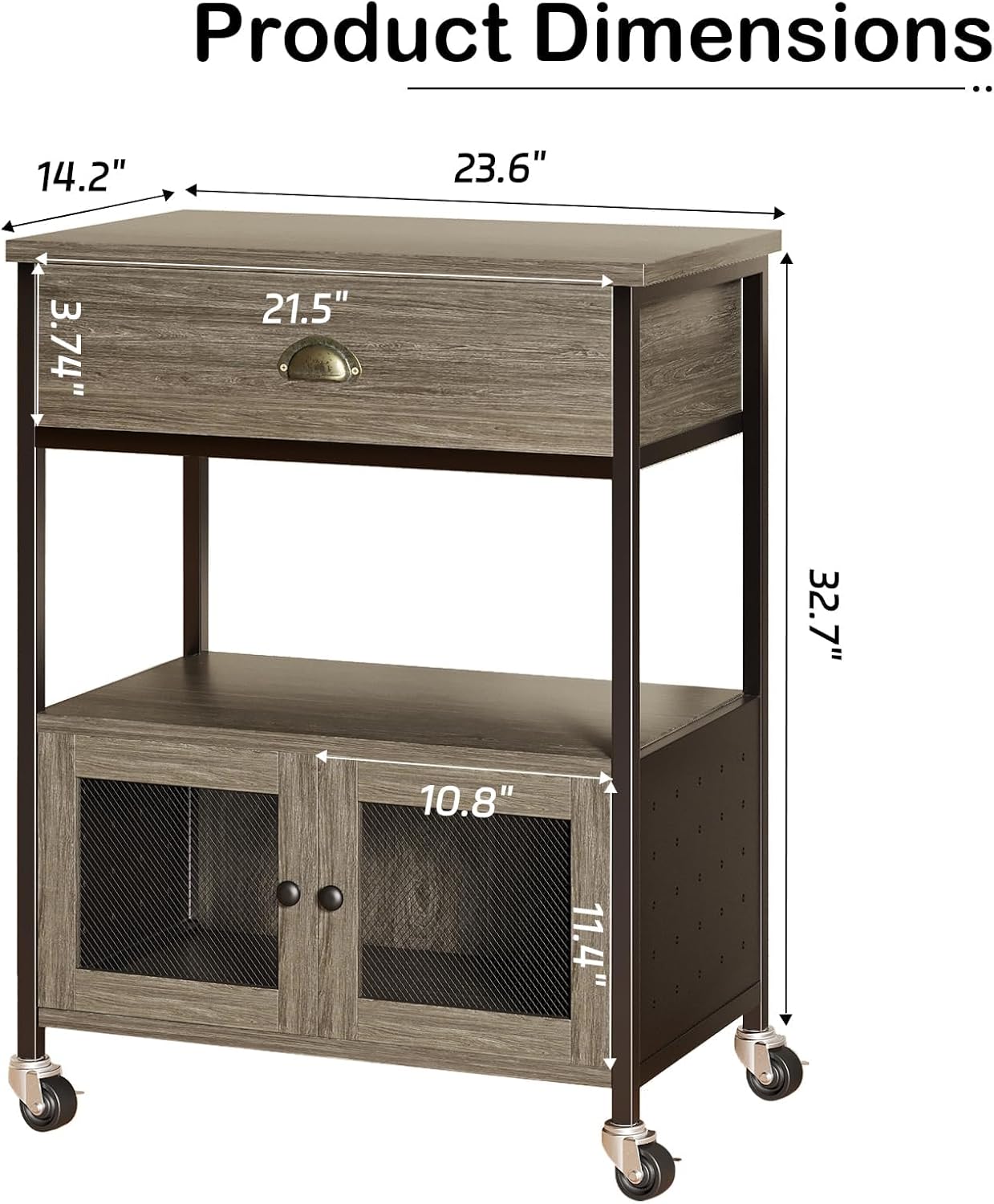 Catrimown Coffee Cart Station, Coffee Stand Station, Small Microwave Stand with Drawer, Movable Farmhouse Coffee Station Table on Wheels for Living Room, Entryway, Dining Room, Kitchen, Wash Grey