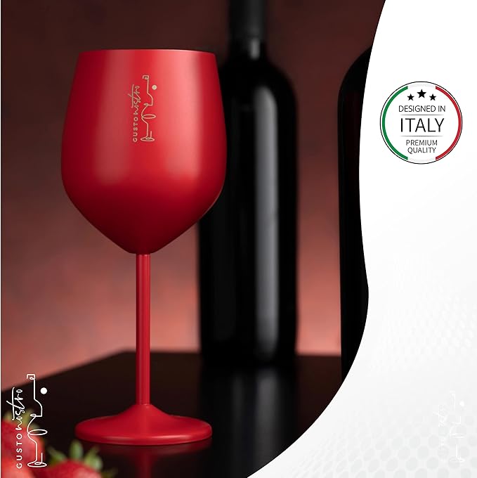 Gusto Nostro Stainless Steel Wine Glass - 18 oz - Unbreakable Colorful Wine Glasses for Travel, Camping and Pool - Fancy, Unique and Cool Portable Metal Wine Glass for Outdoor, Picnics (Set of 2)