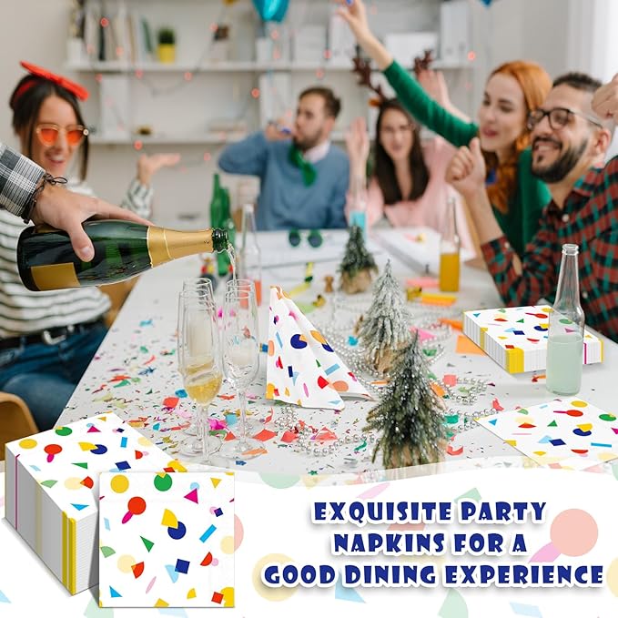 100 Pcs Sprinkles Napkins 2 Ply Disposable Paper Napkins for Baby Shower Birthday Party Theme Table Decor Supplies(White,Rainbow Dot)