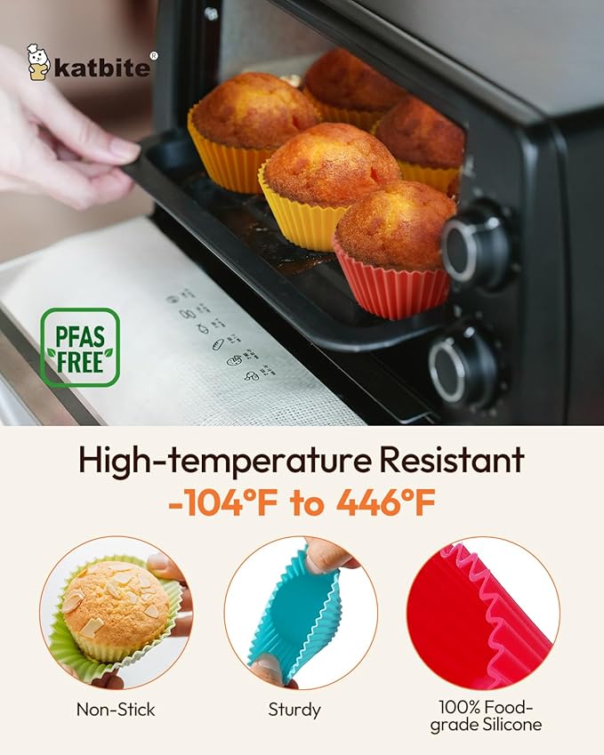 Katbite Silicone Cupcake Liners 24 Pack - Non-stick Silicone Muffin Liners Set, Thick & Heavy Duty Cupcake Molds - Perfect for Party Halloween Christmas Bakery Supplies, Multicolor
