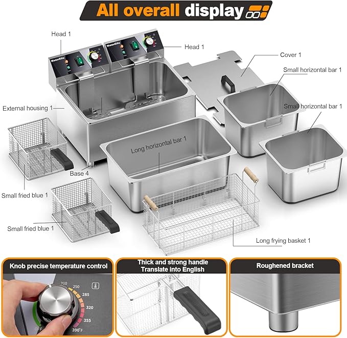 electric turkey fryer Commercial deep fryer with basket 3600W27.4QT with timer26L deepen deep fryer Variable twin cylinder 13.7QT*2 Rapid heating