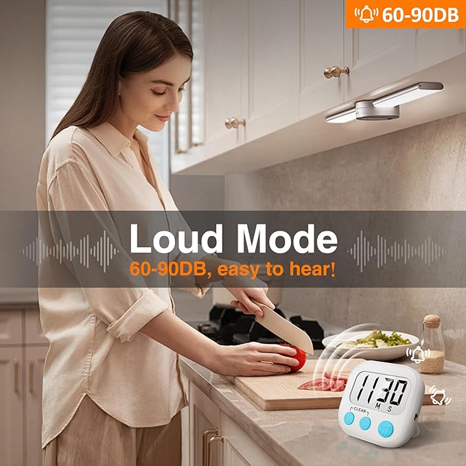 2 Pack Digital Kitchen Timer for Cooking Big Digits Loud Alarm Magnetic Backing Stand Cooking Timers for Baking White