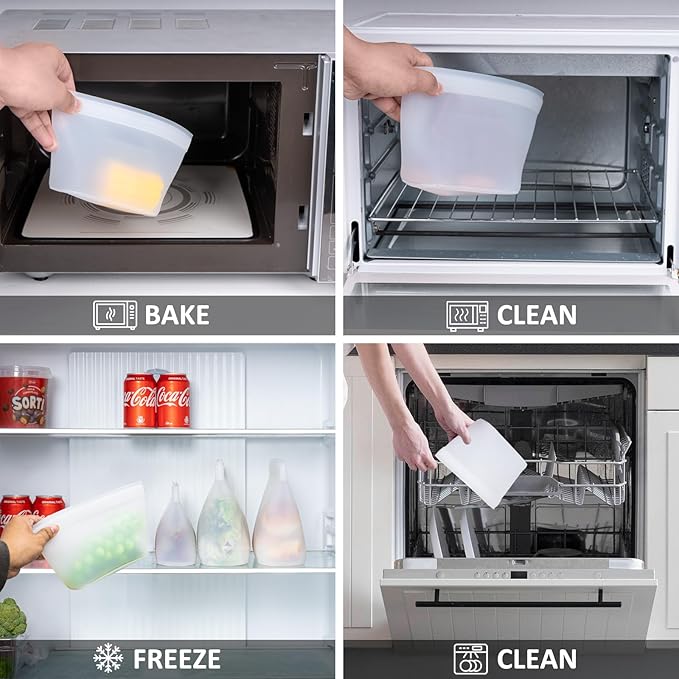 Silicone Bags for Food Storage, Reusable Zip Lock Silicone Food Storage Containers Stand Up Snack Bags, Freezer Microwave Oven Dishwasher Safe, Plastice BPA-Free 3 Pack(40oz 20oz 12oz)