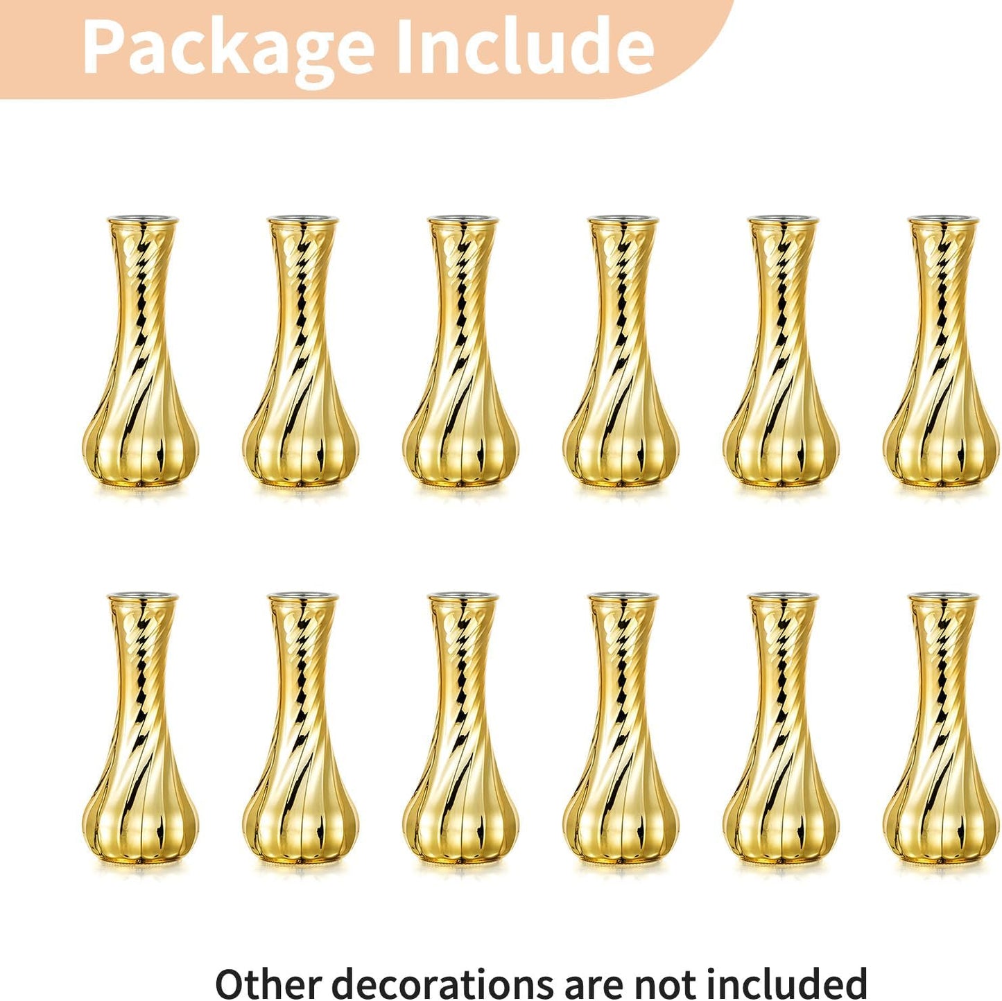 NUPTIO Glass Bud Vase Gold: 12 Pcs Small Flower Vases for Wedding Party Table Centrepiece - Vintage Ribbed Vase for Home Birthday Reception Decorations