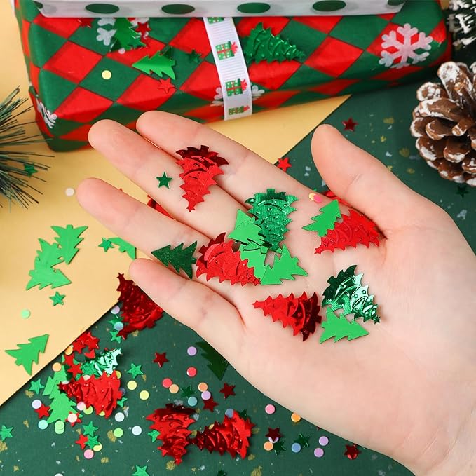 MARFOREVER Christmas Glitter Confetti, Tree Metallic Foil Confetti Party Scatter Red Green Xmas Stars Sequins Sprinkles Table for Winter Christmas Party Supplies Decorations